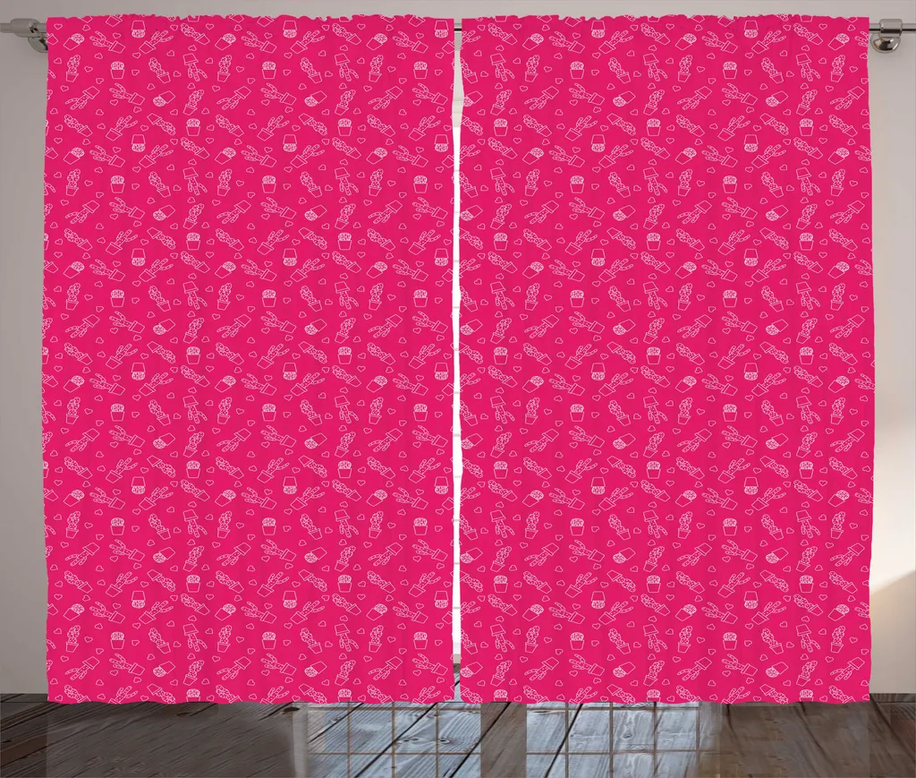 Rideau cactus magenta à boucles et crochets, style rustique 280x225 cm