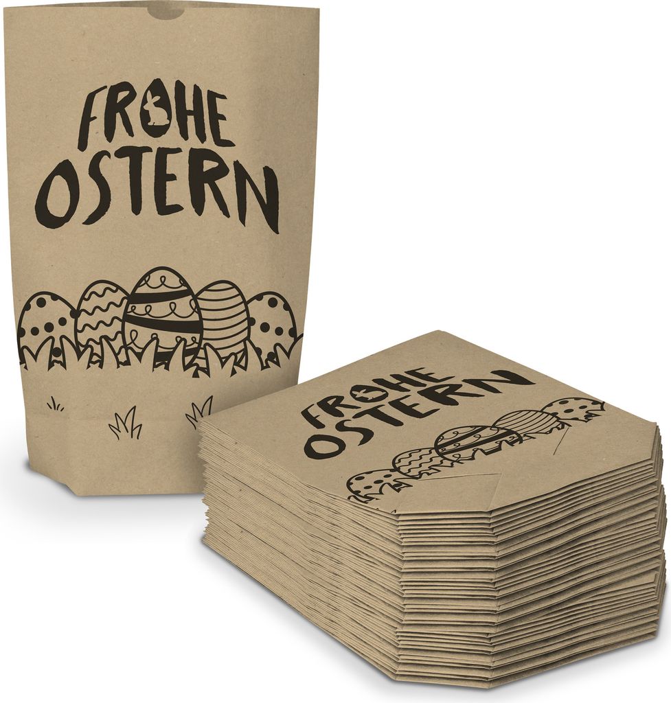 40x itenga Geschenktüte Frohe Ostern Wiese braun schwarz