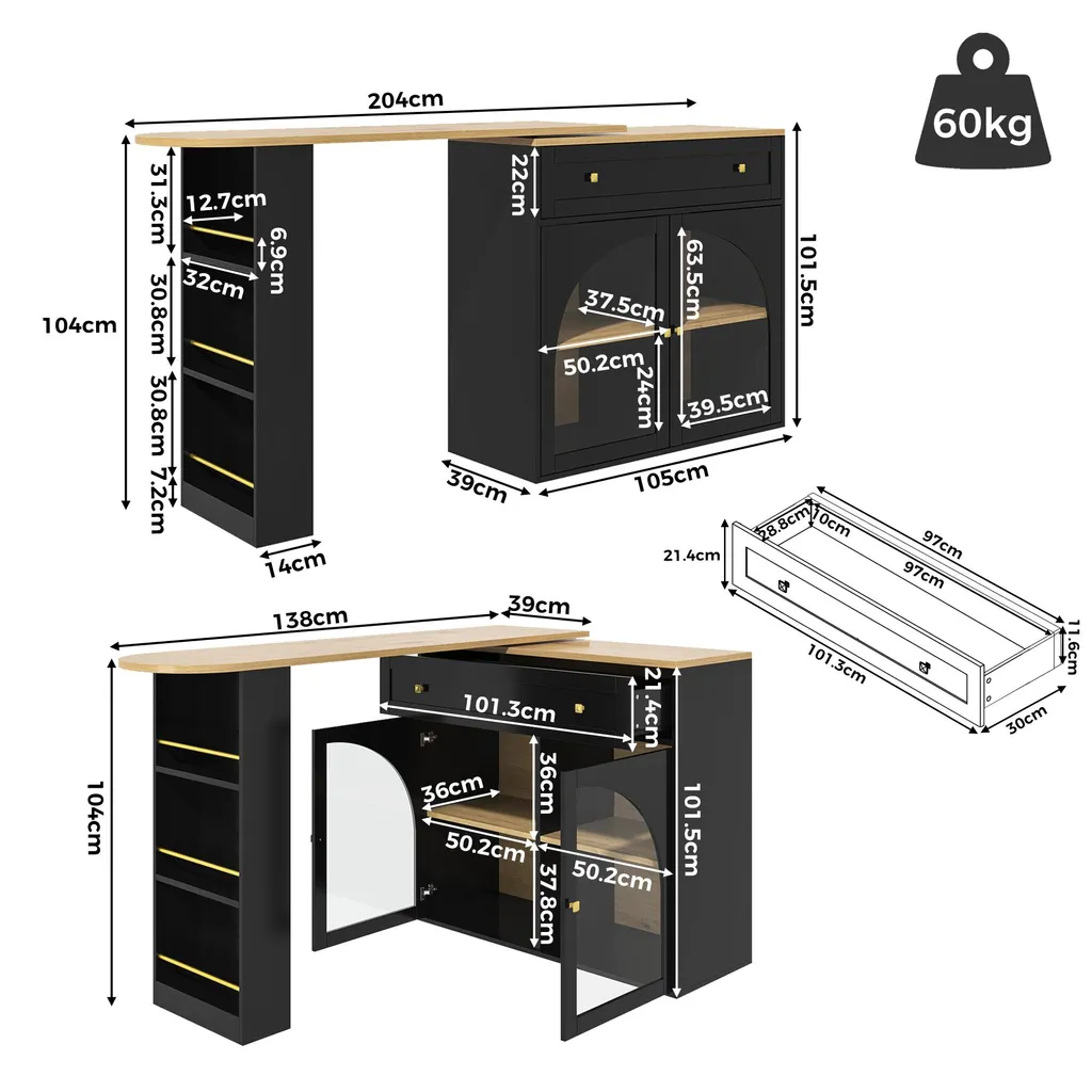 Table de bar extensible noire pivotante : la solution pour petits coins - 2