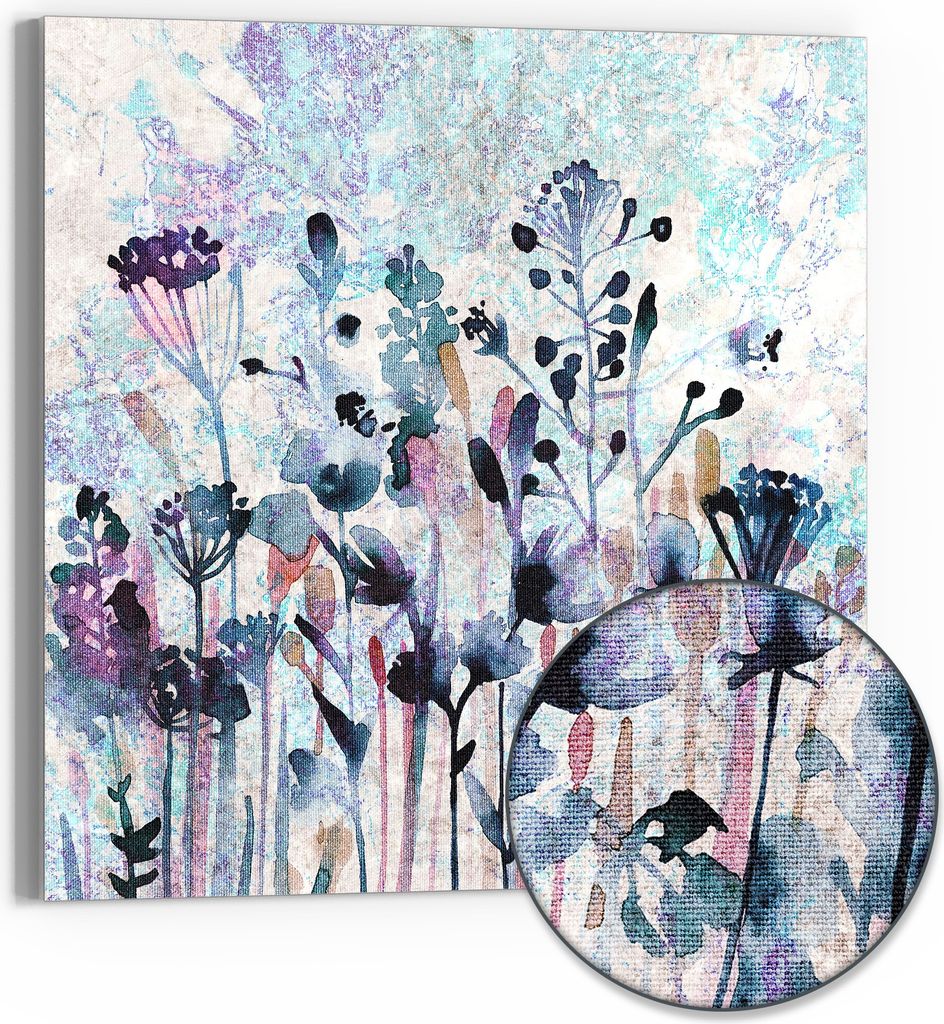 DEQORI Hybrid Leinwand Bild 30x30 cm 'Träumende Blüten' Wandbild Glas flach modern