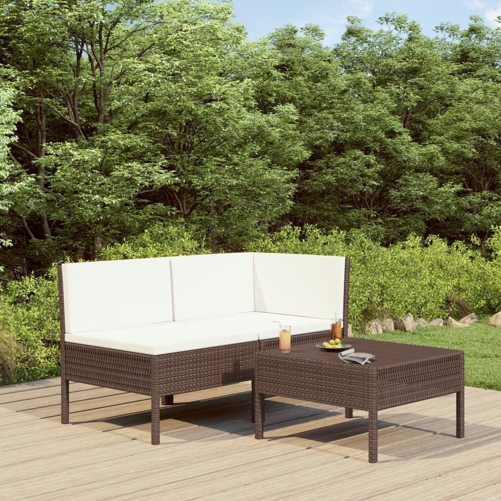 "Rabatt" 3-tlg. Garten-Lounge-Set - Wetterfestes Sitzgruppe - für 2 Personen - mit Auflagen Poly Rattan Braun - Lounge-Dining set CC3656