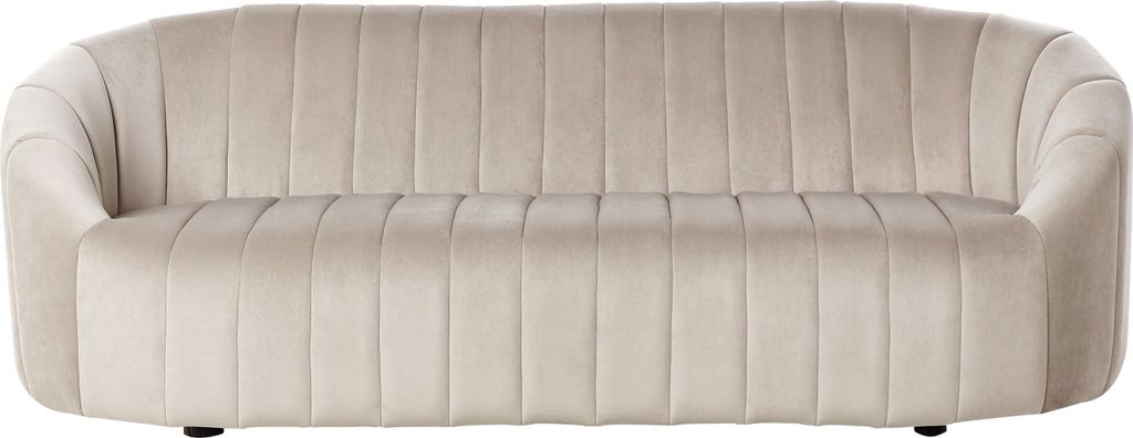BELIANI 3-Sitzer Sofa Beige Samt mit Niedriger Rückenlehne Gesteppt Oval Muschel Form Retro Wohnzimmer Schlafzimmer Ausstattung Couch Polstersofa