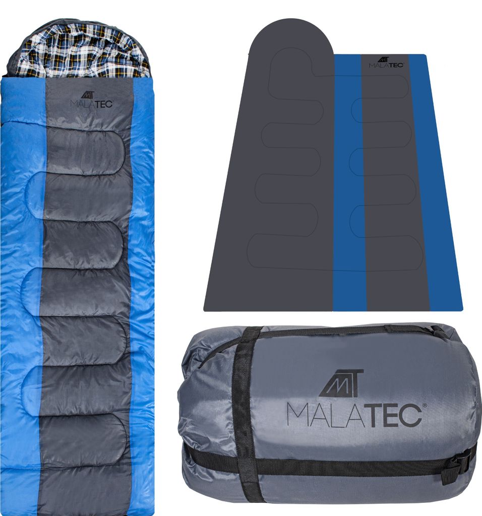 Schlafsack 2 in 1 Deckenschlafsack 2 Jahreszeiten Wasserabweisend Antialergisch Sommer 1-15° C Camping Zelten Outdoor 10248, Farbe:Blau-Schwarz