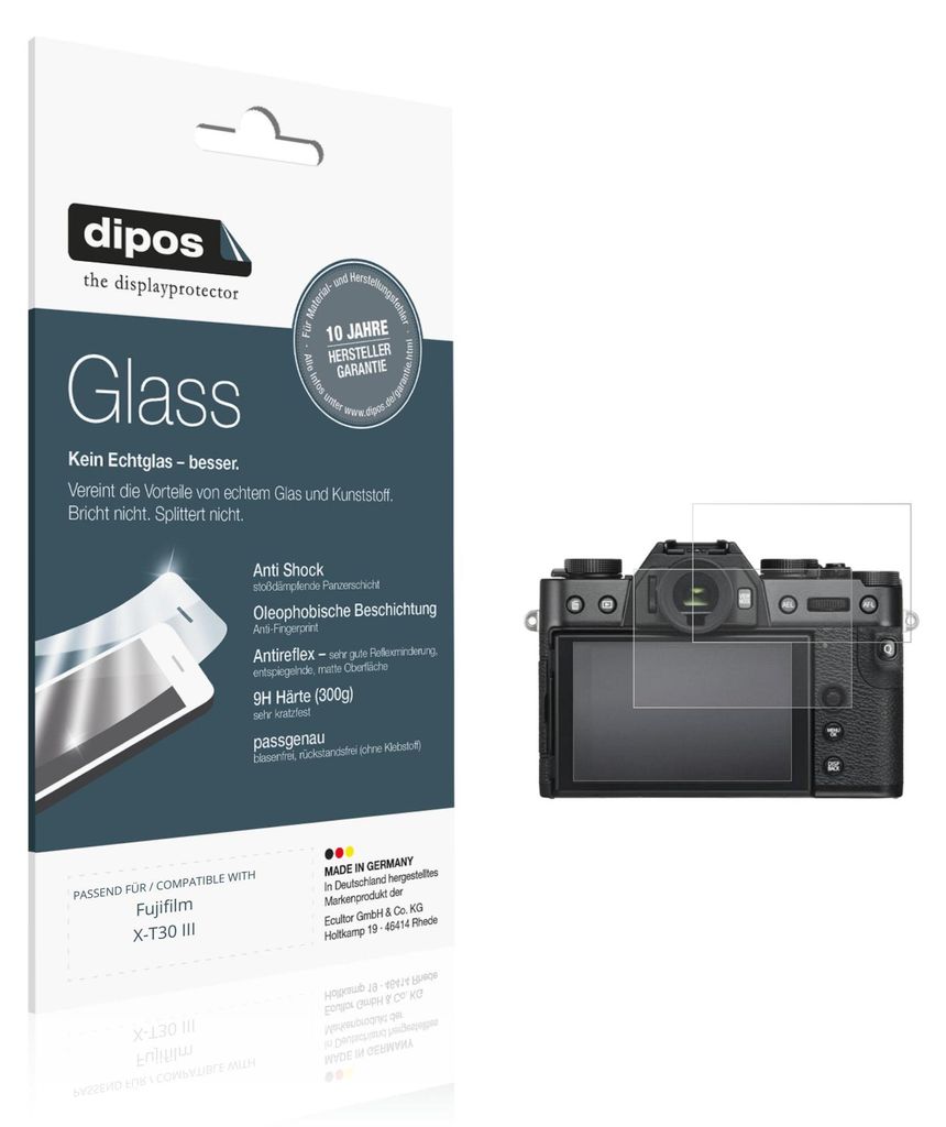 2x Schutzfolie für Fujifilm X-T30 III matt - Anti-Shock 9H Folie dipos Glass Kunststoffglas