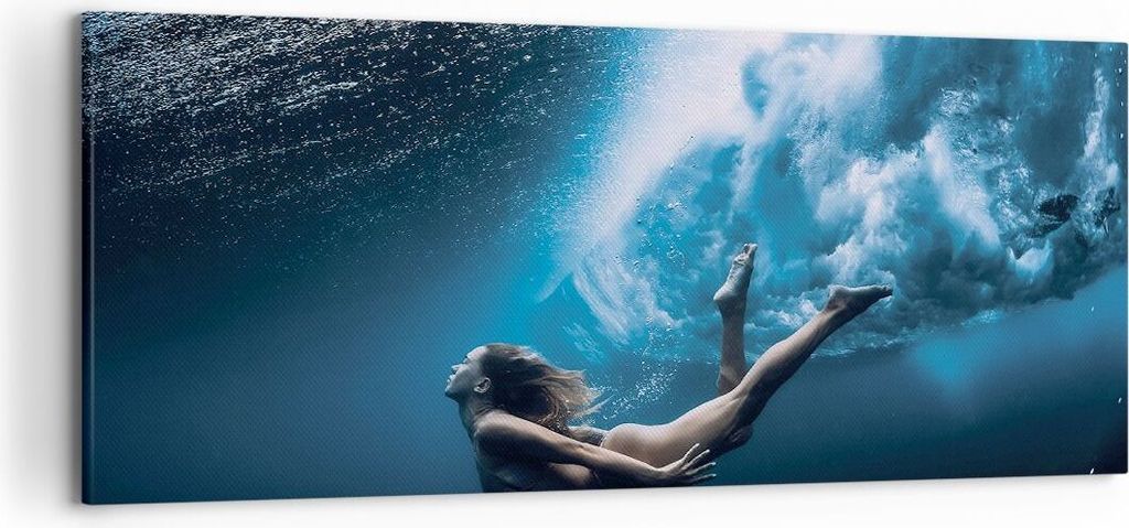 Bild auf Leinwand - Leinwandbild - Einteilig - Tauchen Frau Wellen - 120x50cm - Wand Bild - Wanddeko - Wandbilder - Leinwanddruck - Bilder - Wandde...