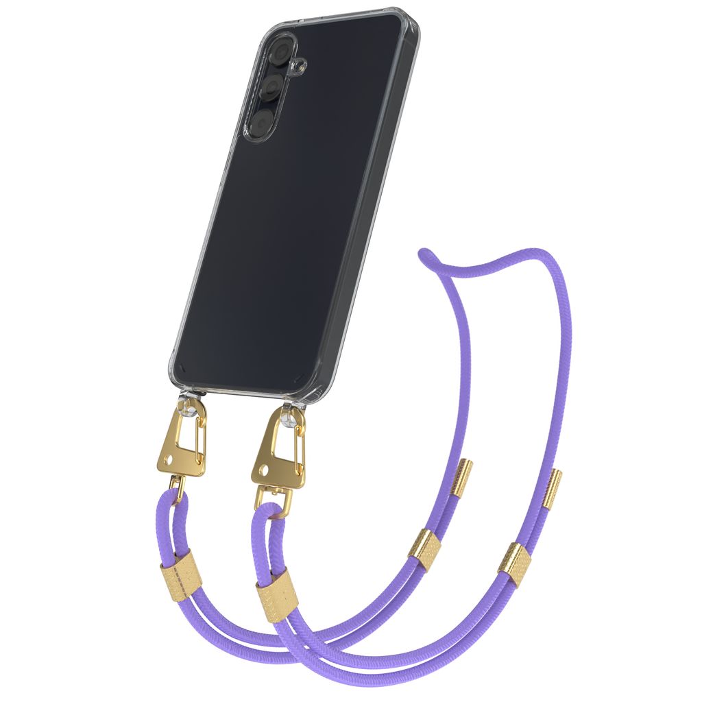 EAZY CASE Handykette für Samsung Galaxy A55, Transparente Silikonhülle mit Band, Clear Case, abnehmbar in Violett