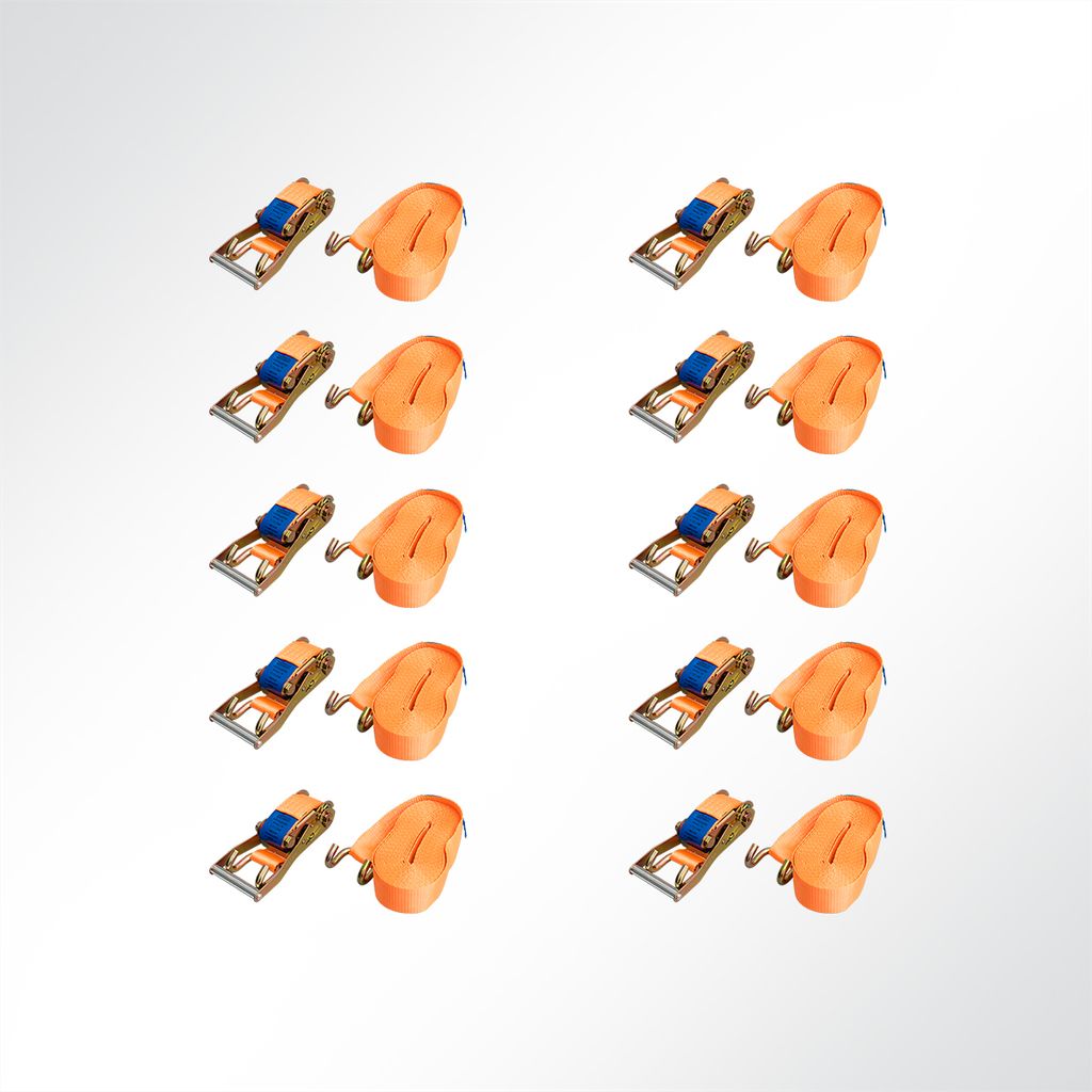 10x Spanngurt mit Ratsche 5m lang 35mm breit orange Befestigungsriemen