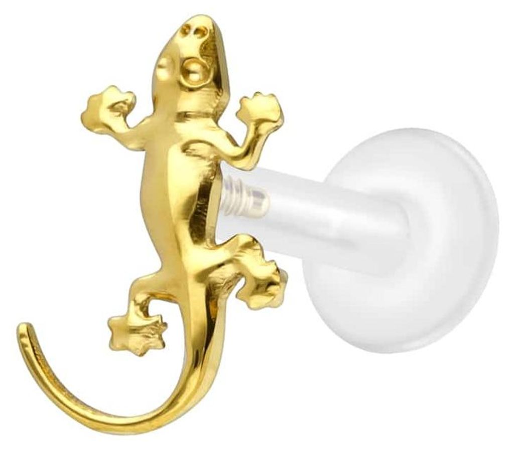 Ohrpiercing, Nasenpiercing PTFE Labret mit Innengewinde + Titan-Aufsatz GECKO Gold Stablänge: 7mm | Stabstärke: 1,6mm
