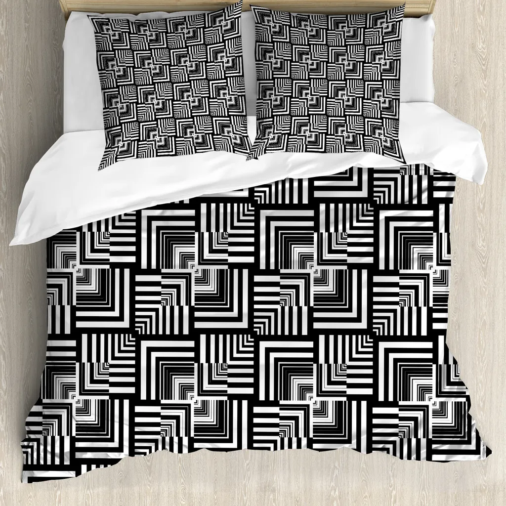 Set Copripiumino Bianco e Nero ABAKUHAUS 155x220cm Motivi Geometrici