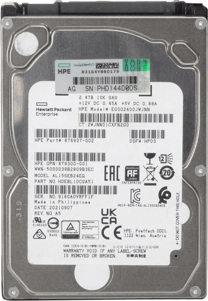 Disque Dur SAS 2.4To 10K 12G HP EG002400JWJNN : Vitesse et Haute Capacité