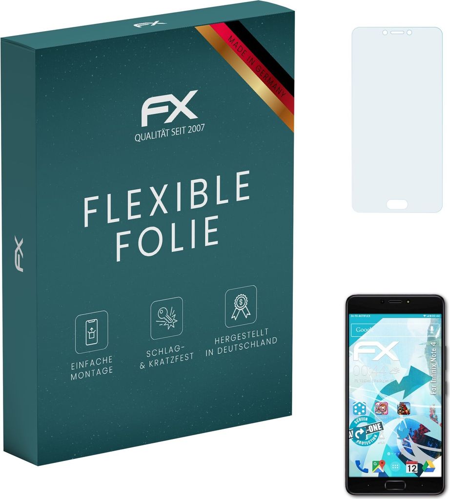 atFoliX FX-ActiFleX 3x Schutzfolie kompatibel mit Infinix Note 4 Folie