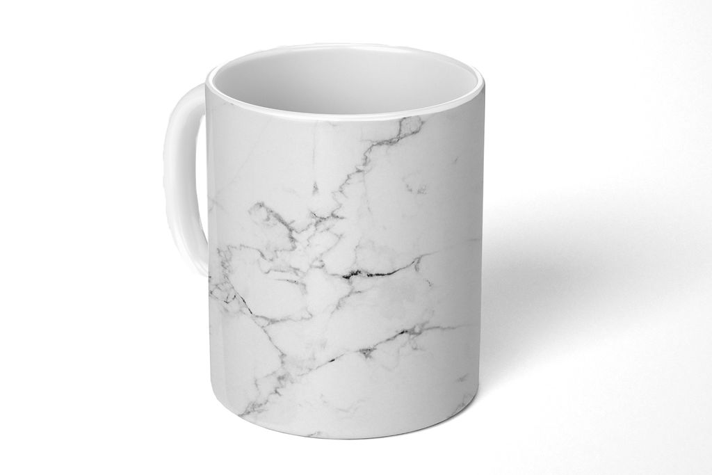KitchenYeah Tasse Kaffeetasse Kaffeebecher 350 ml Marmor - Weiß - Grau - Luxus - Marmoroptik - Strukturiert Teetasse - Fototasse - Becher - Kera...