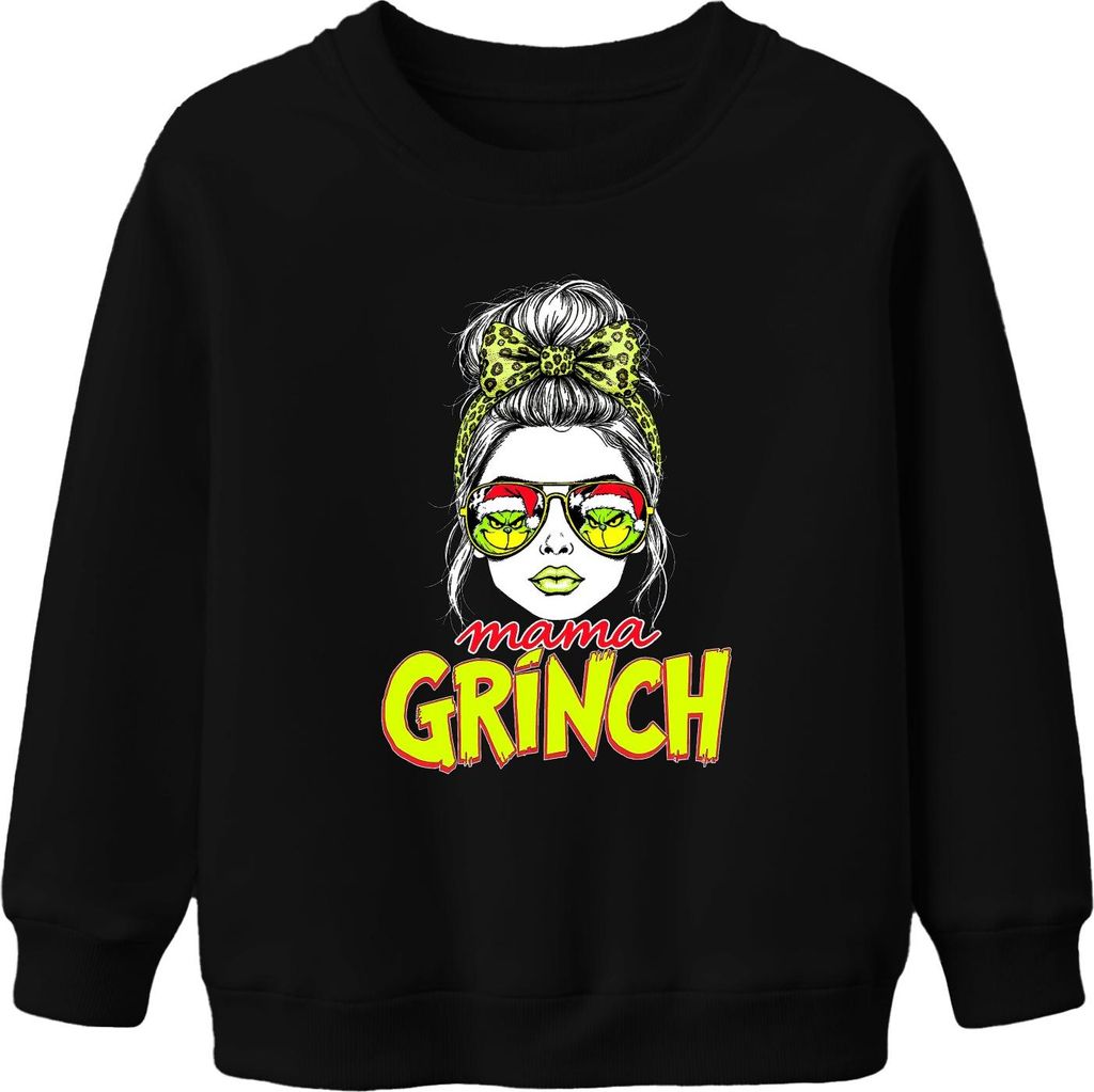 mama GRÍNCH Weihnachten Geschenk Mutter Lustig Grinchmama Retro Uni Kinder Sweatshirt Pullover, Schwarz, 104