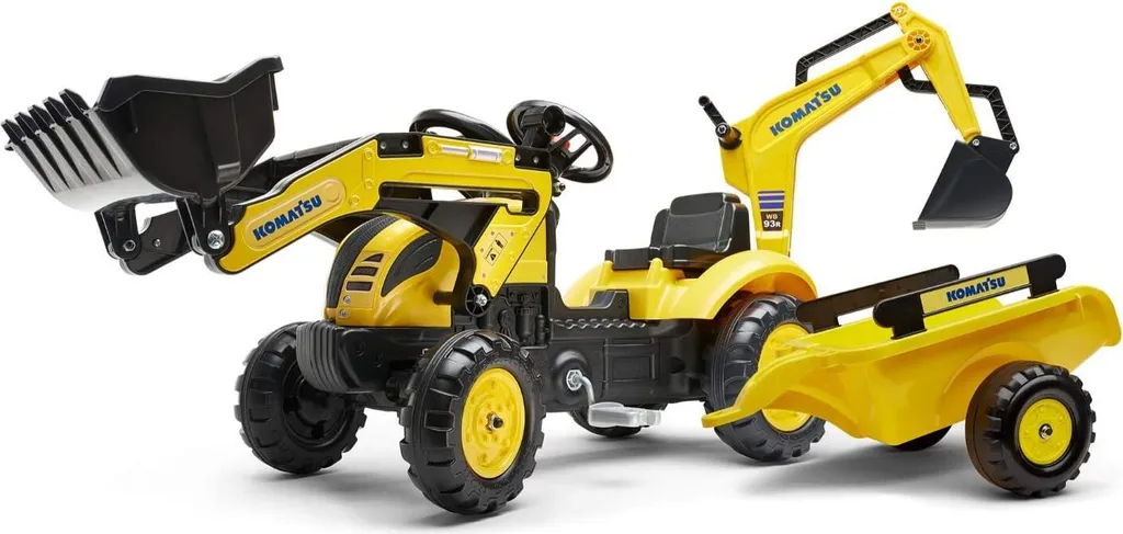 Tracteur Komatsu FALK 2076N jaune avec chargeur frontal et excavatrice