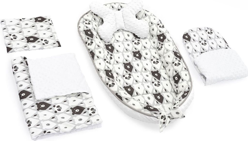 Baby Nestschen Matratze,Kissen,Decke 5In3 Tutumi JY07 BEAR White Black