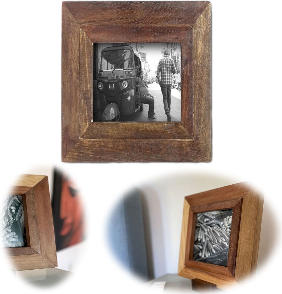 LS-LebenStil Vintage Holz Wand-Bilderrahmen 15x15cm Fundholz Recycelt Fotorahmen Retro Poster-Rahmen Leerrahmen für Leinwand Bilder Passepartouts zu