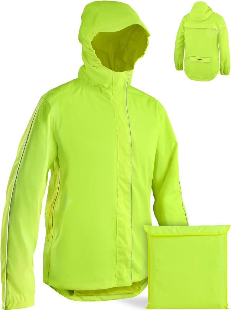 Prowiste Fahrradjacke Herren & Damen M – Wasserdicht & Atmungsaktiv – Reflektierende Regenjacke mit Kapuze & Rückentasche – Kompakt mit Tasc...