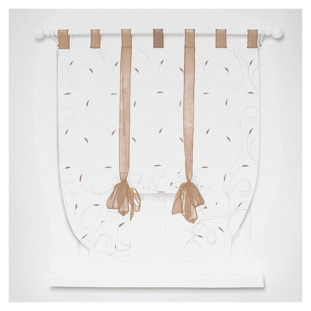 1 Stück Raffrollo Vorhang, Beige 60x140 cm Voile mit floralen Stickereimustern, transparente Gardine für Wohnräume, Schlafzimmer, Wohnzimmer, K...