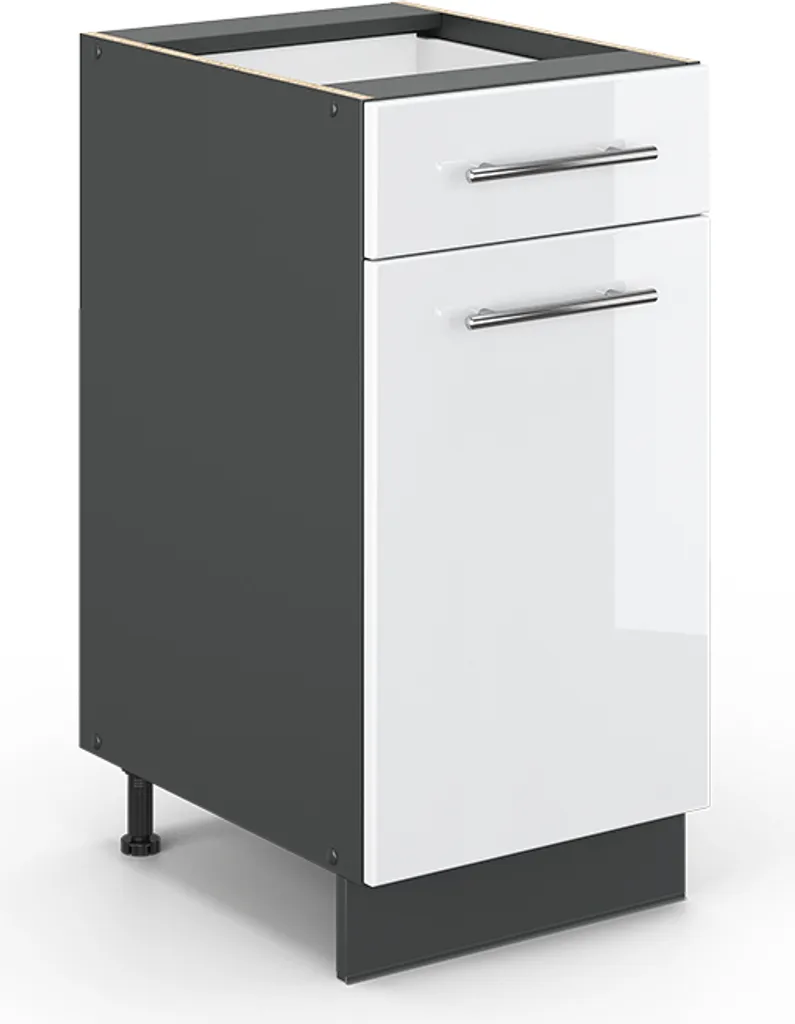 Vicco mobiletto base per cucina Fame-Line, 40 cm senza piano di lavoro, Bianco lucido/Antracite