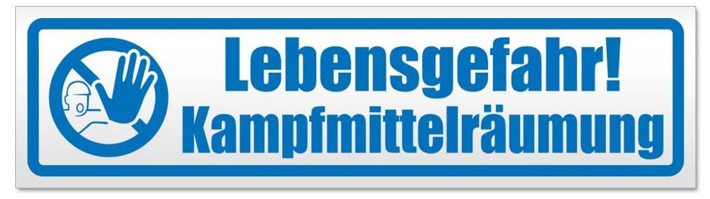 Kiwistar - Autoaufkleber - Blau - 45 x 12 cm - Lebensgefahr! Kampfmittelräumung - Hinweis Aufkleber Sticker für Auto, Kfz, Fahrrad, PKW, LKW