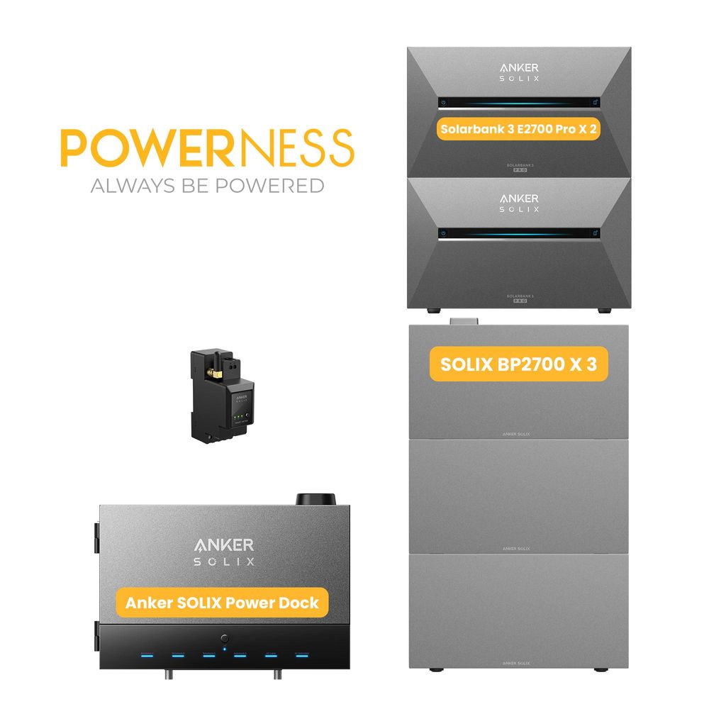 Powerness Balkonkraftwerk Speicher mit Anker Multisystem SOLIX Solarbank Power Dock & 2x Solarbank 3 E2700 Pro, Smart Meter,3x BP2700 Erweiterungsakku