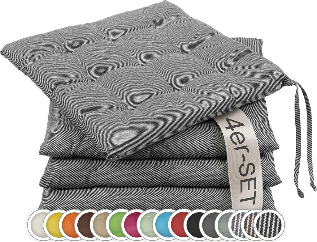 Sitzkissen Stuhlkissen 4er Set, ca. 40x40 cm, schwarz-weiß-gestreift