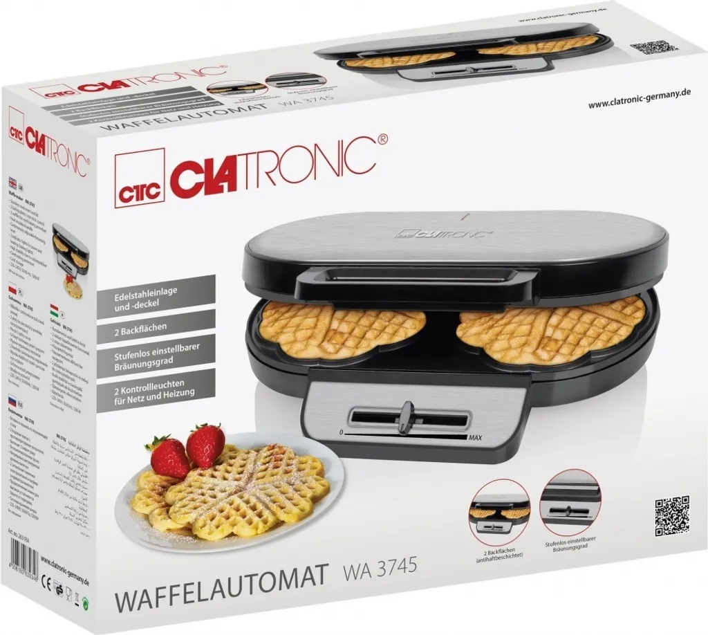 Double Gaufrier Cœur pour Goûter Familial Clatronic WA 3745 Noir Inox
