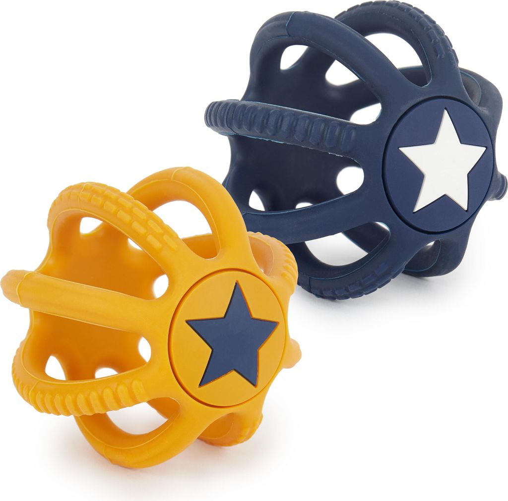 Bieco 2er Set Beiß- und Greifball Bälle für Babys aus Silikon - Sun & Sky | Greifball für Babys | Oball Baby | Greifball Baby | o ball für bab...