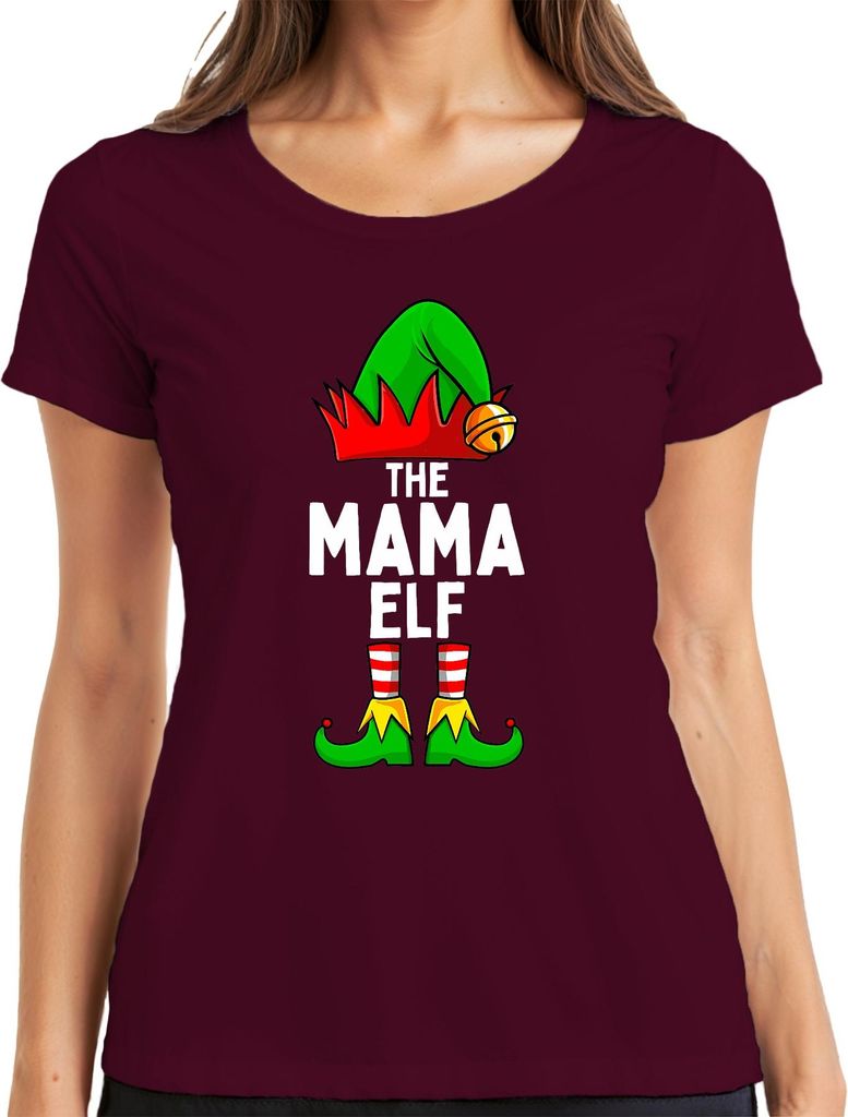 The Mama Elf Weihnachtsgeschenk für Mama lustig Elfe Familie Damen T-Shirt, Burgundy, XL
