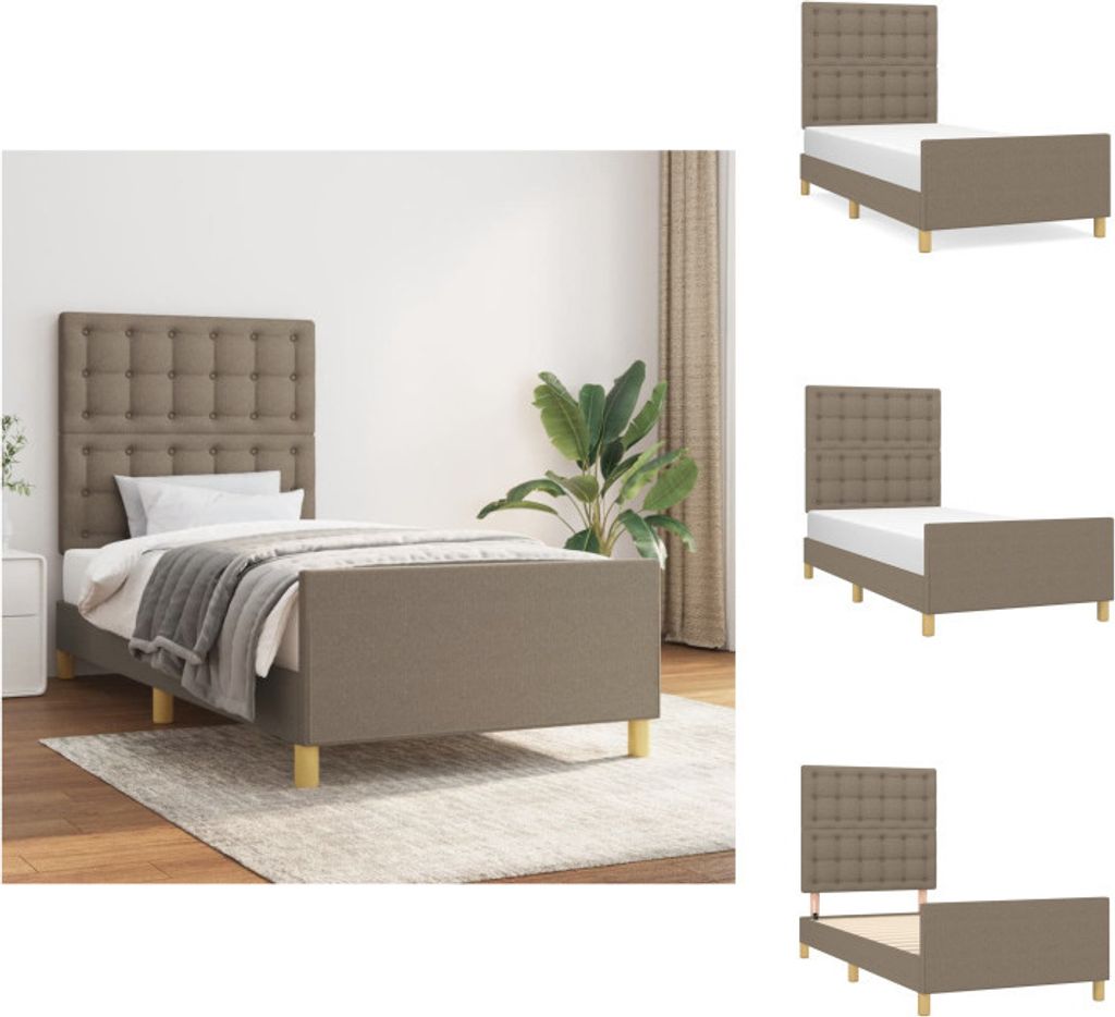 vidaXL Bettgestell mit Kopfteil Taupe 100x200 cm Stoff - Betten & Bettgestelle