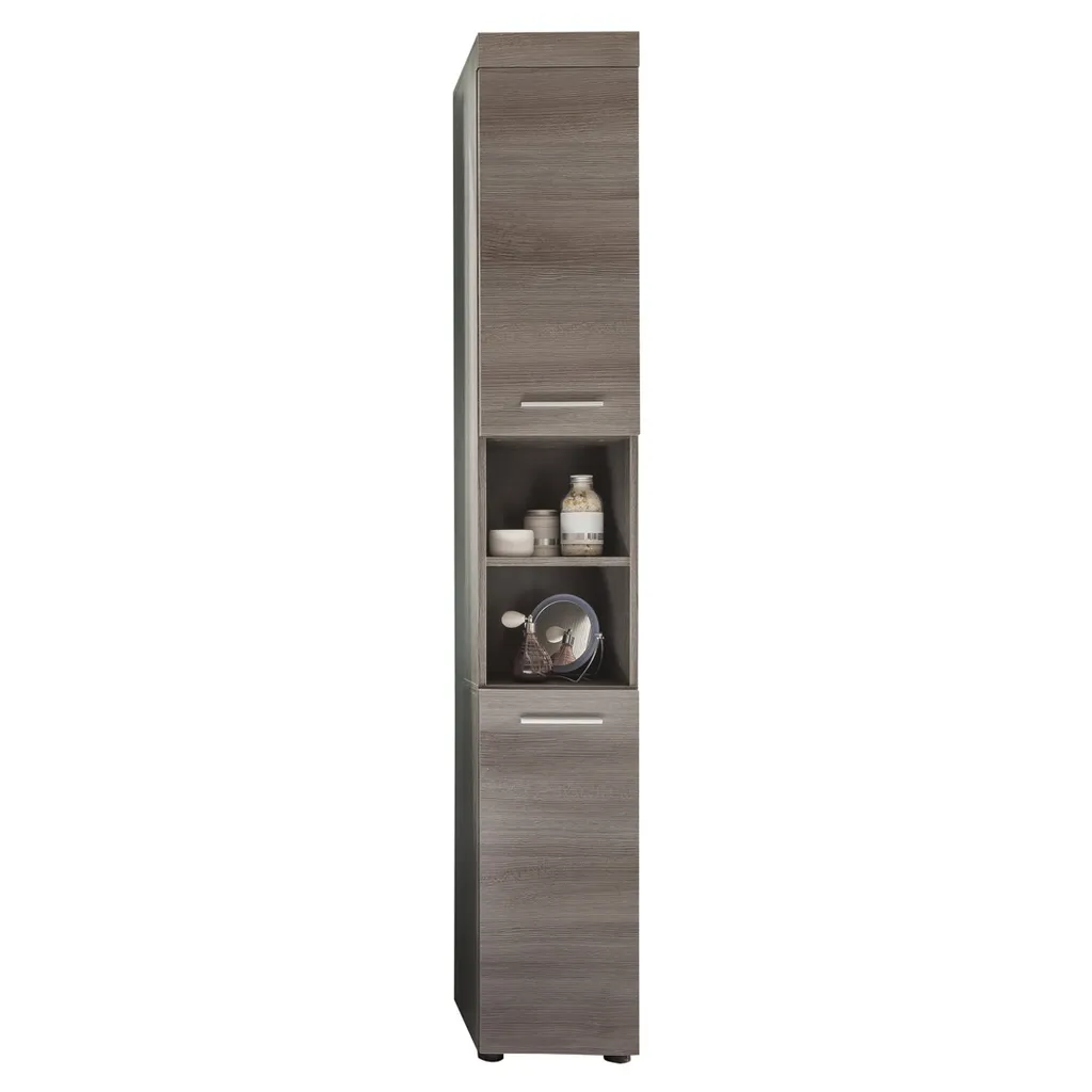 Armoire haute de rangement salle de bain argentée pour petits espaces