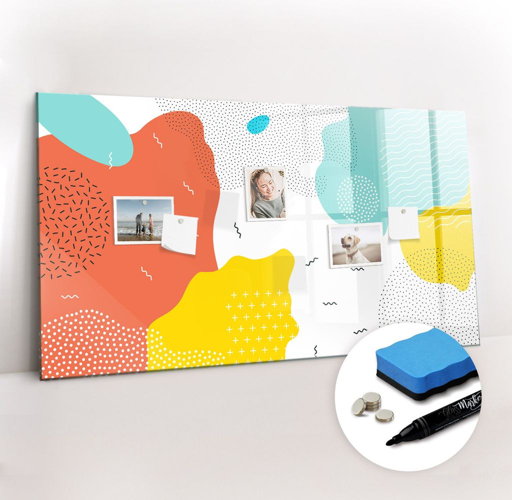 Magnetpinnwand Memoboard - Zubehörsatz - Schwarzer Marker + Schwamm + Magnete - 120 x 60 cm - Pop-Abstraktion