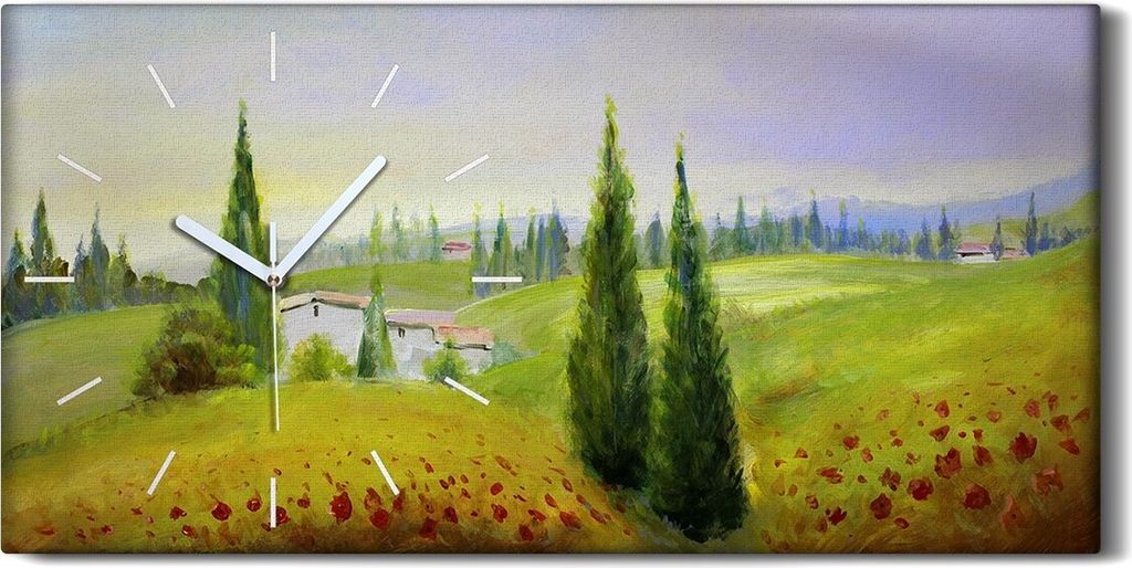 Wanduhr Uhr Wandbild Leinwand 60x30 Sommerliche Landschafts Malerei Bäume - weiße Hände