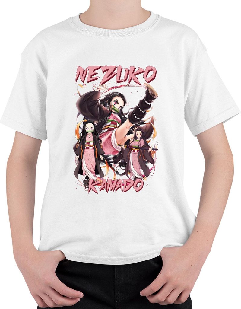 Nezuko Kamado Anime Kimono Bambus Dämonenjäger Geschenk Cosplay Uni Kinder T-Shirt, Weiß, 116