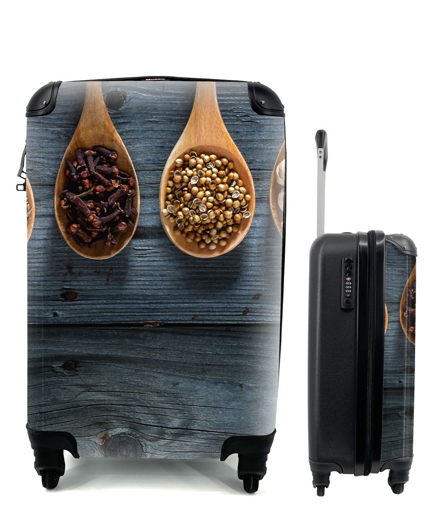 MuchoWow Koffer Handgepäck Trolley Rollkoffer Kleine Reisekoffer mit 4 Rollen - Gewürze - Löffel - Holz - Küche - Gewürze - Industrie - Cabi...