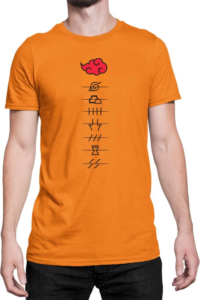 Herren T-Shirt Japan Anime Manga Naruto Akatsuki Members Village Symbols, Man M / Orange