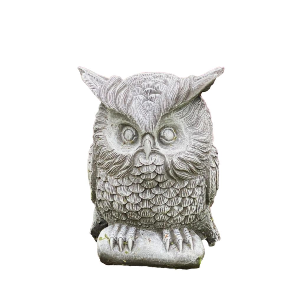 Schöne Figur Eule auf Sockel für den Garten zur Dekoration, aus Steinguss Neu Frostfest Witterungsbeständig, Tierfigur zur Gartengestaltung A-OWL