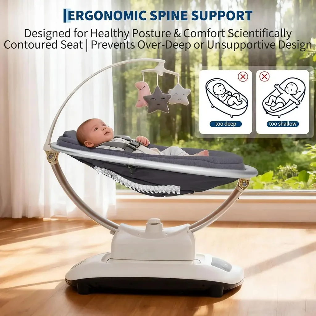Transat électrique bébé gris foncé - Balançoire 5D avec télécommande - 4