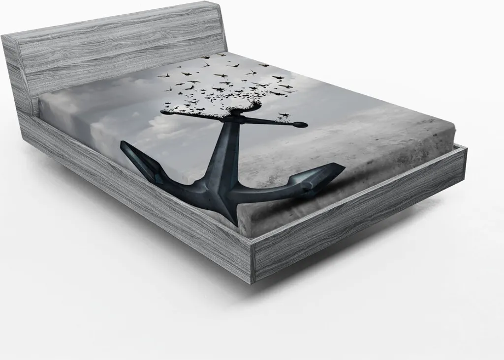 ABAKUHAUS Drap-housse oiseaux en vol gris, motif abstrait 180x200 cm