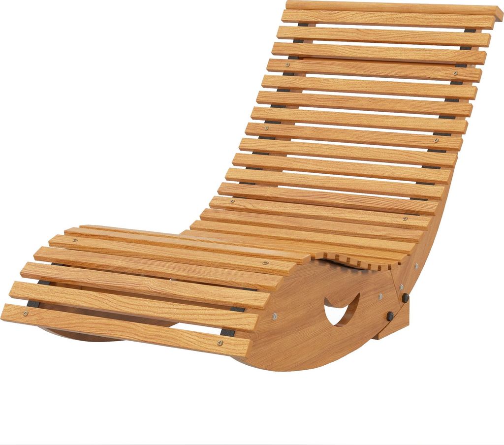 Outdoor Schaukelstuhl, Hochlehner, einstellbare Basis, Kiefernholz, 130 x 60 x 60cm, Hellbraun