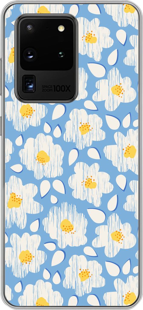 MuchoWow Handyhülle Schutzhülle Hülle für Telefoonhoesje Samsung Galaxy S20 Ultra Mädchen - Blumen - Blau - Muster - Mädchen - Kinder - Kin...