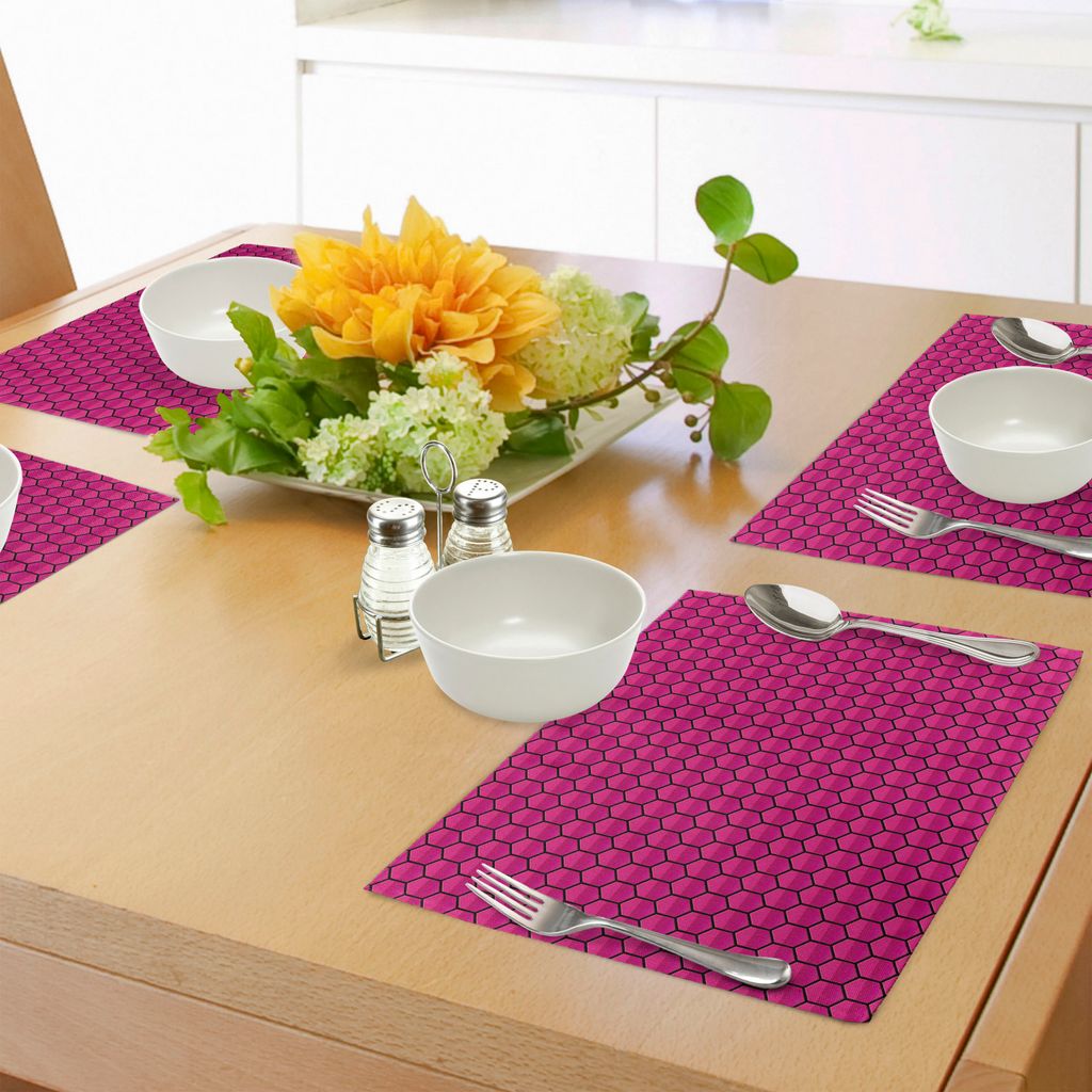 ABAKUHAUS Pink Platzmatten, Bienenwaben-Muster-Natur inspirierte Design mit einfarbigem Farbschema-Druck, Tiscjdeco aus Farbfesten Stoff für das E...