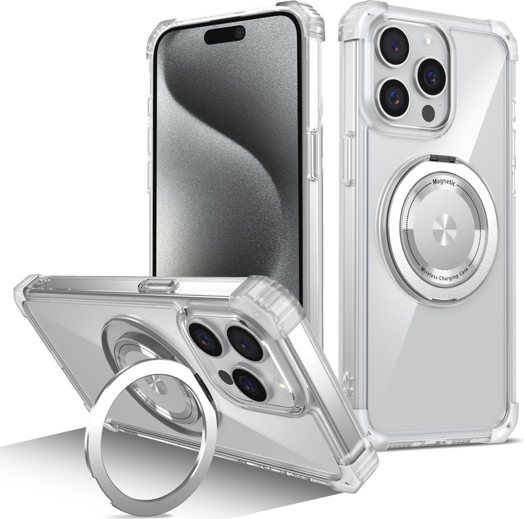 Handyhülle für iPhone 13 Pro Max Magnetisches Ringhalter Ständer Kompatibel mit Magsafe Militärschutz Transparente Hülle Transparent