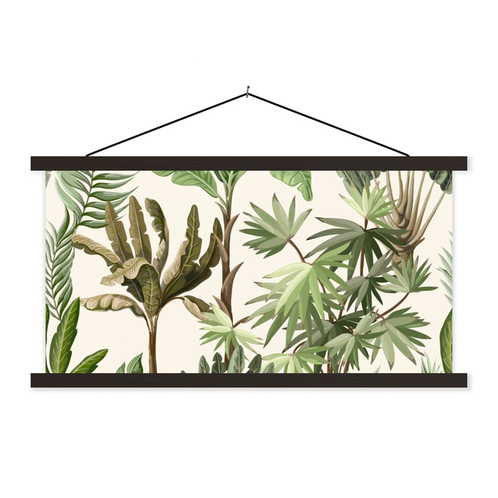 MuchoWow Textilposter Dschungel - Palme - Bananenstaude - Kinder - Natur - Pflanzen 150x75 cm mit schwarzem Rahmen - Posterleiste