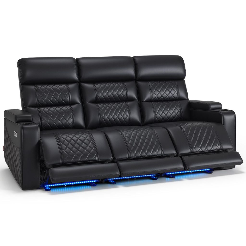 M MCombo 3 Sitzer Fernsehsessel Elektrisch Verstellbar, Zero-Gravity-Kinosessel mit LED, Verstellbare Kopfstütze, mit Schlaffunktion,7705 (Schwarz)