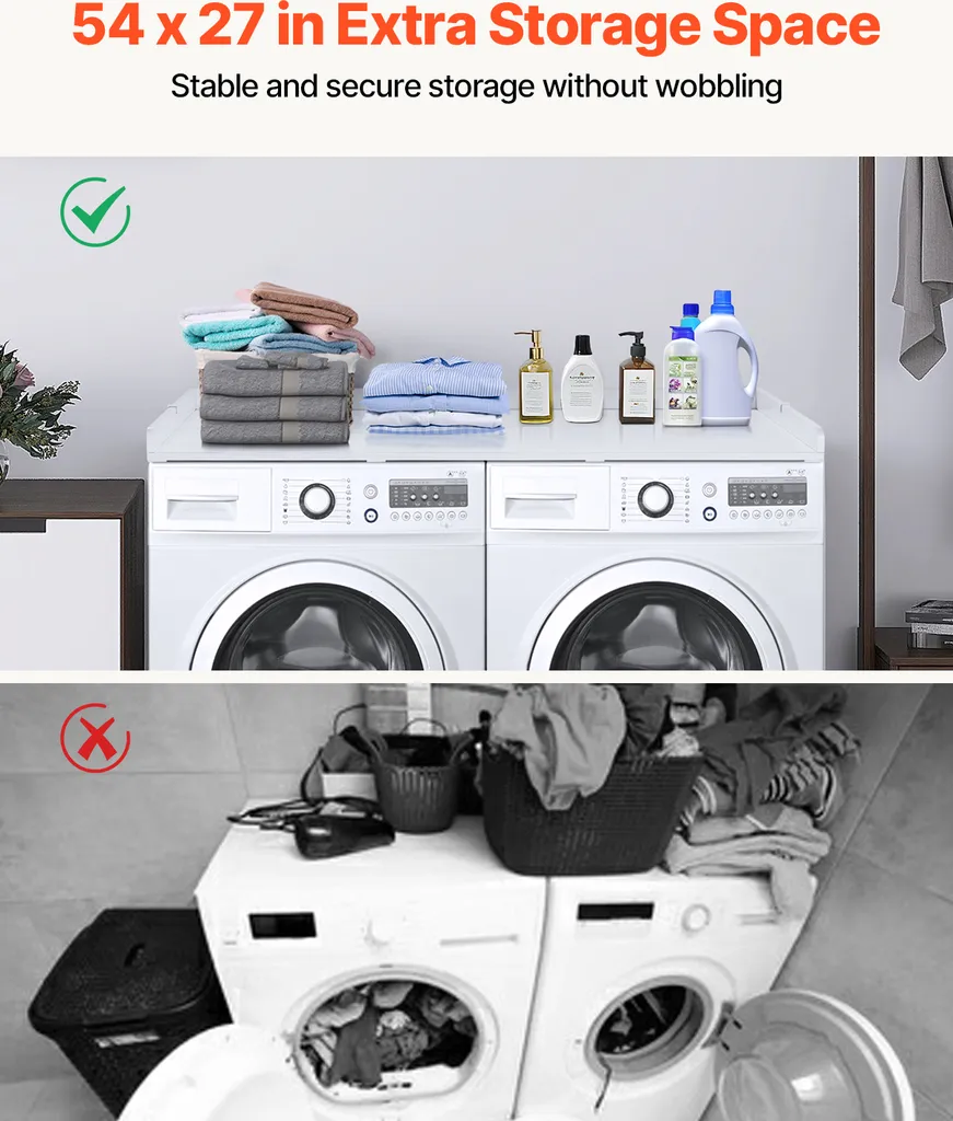 Plan de Travail pour Buanderie 137cm Support Lave-linge et Sèche-linge