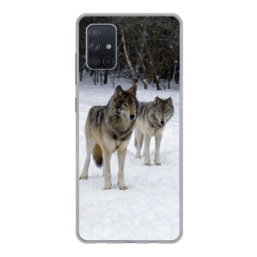 MuchoWow Handyhülle Schutzhülle Hülle für Samsung Galaxy A71 Wolf - Schnee - Kanada Silikon Softcase Handy Hülle - Kartenbesitzer