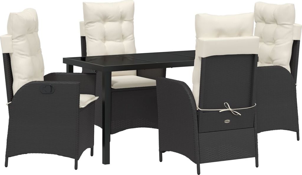 Möbel 5-teiliges Garten-Esszimmer-Set mit Kissen Schwarz Poly Rattan - Gartenstühle 3380479