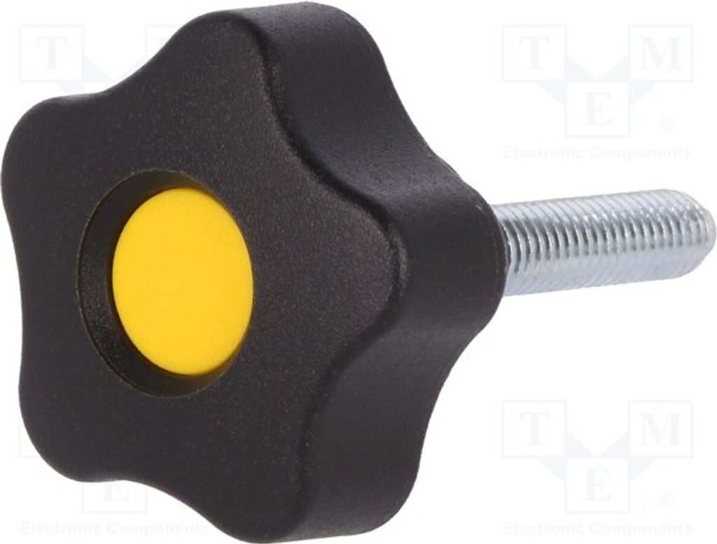 1x Rändelschraube H: 23mm Außengew: M6 Ø: 32mm 30mm Deckel: gelb VCT.32 P-M6X30-C