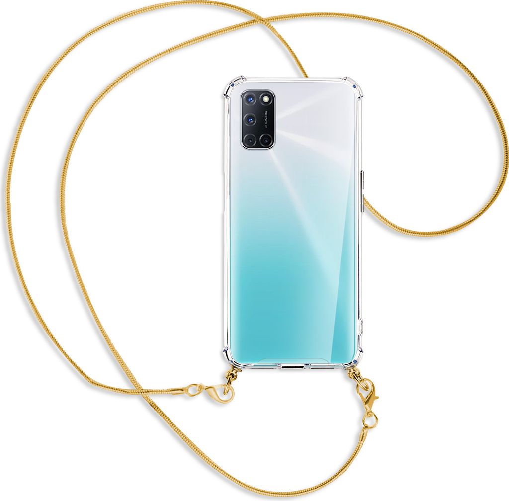 Handykette Backcover-Schutzhülle mit Band (Metall goldfarben) für Oppo A52 / A72 / A92 - goldfarbene Kette Snake
